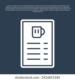 Blue line Beer menu icon isolated on blue background. Beer restaurant brochure.  Vector