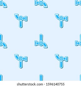 Blue line Beer tap icon isolated seamless pattern on grey background.  Vector Illustration