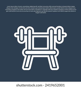 Banca de línea azul con icono de barbacoa aislado en fondo azul. Equipo de gimnasia. Construcción de cuerpos, levantamiento de poder, concepto de fitness.  Vector