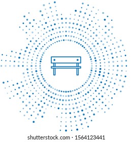 Blue line Bench icon isolated on white background. Abstract circle random dots. Vector Illustration