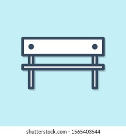 Blue line Bench icon isolated on blue background.  Vector Illustration