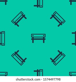 Blue line Bench icon isolated seamless pattern on green background.  Vector Illustration
