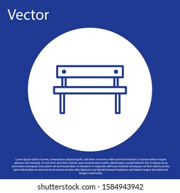 Blue line Bench icon isolated on blue background. White circle button. Vector Illustration