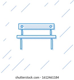 Blue line Bench icon isolated on white background.  Vector Illustration