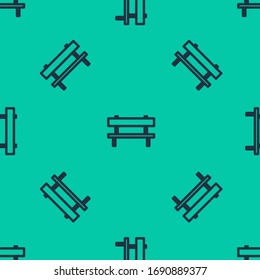 Blue line Bench icon isolated seamless pattern on green background.  Vector Illustration