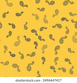 Blue line Bicycle pedal icon isolated seamless pattern on yellow background.  Vector