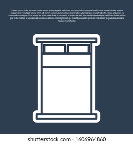 Blue line Big bed for two or one person icon isolated on blue background.  Vector Illustration