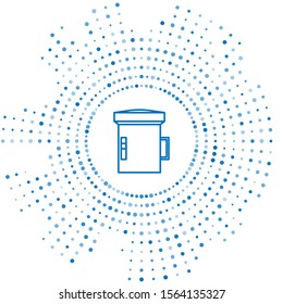 Blue line Big flashlight for diver icon isolated on white background. Diving underwater equipment. Abstract circle random dots. Vector Illustration