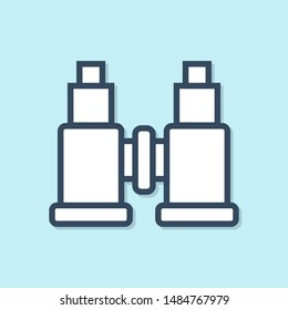 Blue line Binoculars icon isolated on blue background. Find software sign. Spy equipment symbol.  Vector Illustration
