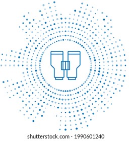 Icono de binoculares de línea azul aislado en fondo blanco. Buscar signo de software. Símbolo de equipo espía. Resumen de puntos aleatorios de círculo. Vector