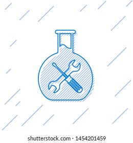 Blue line Bioengineering with screwdriver and wrench icon isolated on white background. Adjusting, service, setting, maintenance, repair, fixing.  Vector Illustration