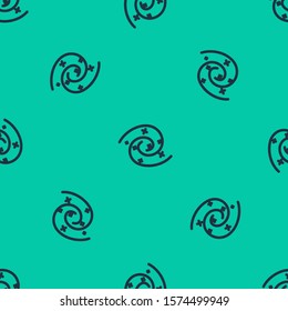 Blue line Black hole icon isolated seamless pattern on green background. Space hole. Collapsar.  Vector Illustration