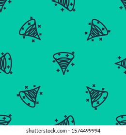 Blue line Black hole icon isolated seamless pattern on green background. Space hole. Collapsar.  Vector Illustration