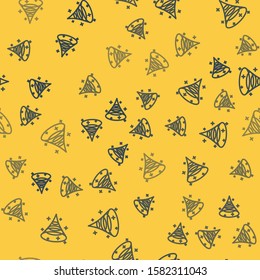 Blue line Black hole icon isolated seamless pattern on yellow background. Space hole. Collapsar.  Vector Illustration