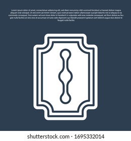 Blue line Blade razor icon isolated on blue background. Vector Illustration