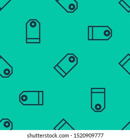 Blue line Blank label template price tag icon isolated seamless pattern on green background. Empty shopping discount sticker. Template discount banner.  Vector Illustration