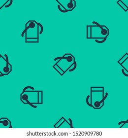 Blue line Blank label template price tag icon isolated seamless pattern on green background. Empty shopping discount sticker. Template discount banner. Vector Illustration - Powered by Shutterstock - Get 15% off with code: PIKWIZARD15
