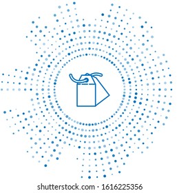 Blue line Blank label template price tag icon isolated on white background. Empty shopping discount sticker. Template discount banner. Abstract circle random dots. Vector Illustration