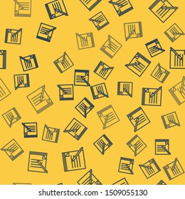 Blue line Blank notebook and pen icon isolated seamless pattern on yellow background. Paper and pen.  Vector Illustration