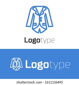 Blue line Blazer or jacket icon isolated on white background. Logo design template element. Vector Illustration