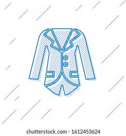Blue line Blazer or jacket icon isolated on white background.  Vector Illustration