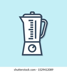 Blue line Blender icon isolated on blue background. Kitchen electric stationary blender with bowl. Cooking smoothies, cocktail or juice.  Vector Illustration