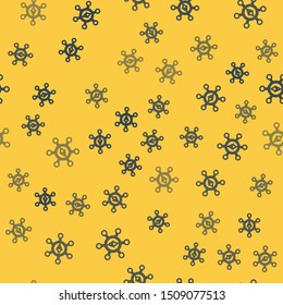 Blue line Blockchain technology Ethereum ETH icon isolated seamless pattern on yellow background. Abstract geometric block chain network technology business.  Vector Illustration