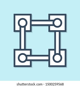 Blue line Blockchain technology icon isolated on blue background. Cryptocurrency data. Abstract geometric block chain network technology business.  Vector Illustration