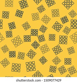 Blue line Blockchain technology icon isolated seamless pattern on yellow background. Cryptocurrency data. Abstract geometric block chain network technology business.  Vector Illustration