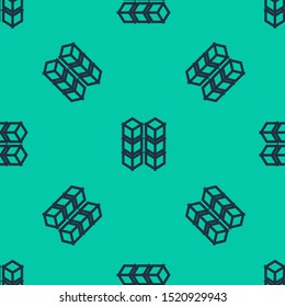Blue line Blockchain technology icon isolated seamless pattern on green background. Cryptocurrency data. Abstract geometric block chain network technology business.  Vector Illustration