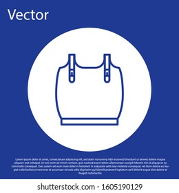 Blue line Body armor icon isolated on blue background. White circle button. Vector Illustration