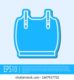 Blue line Body armor icon isolated on grey background.  Vector Illustration