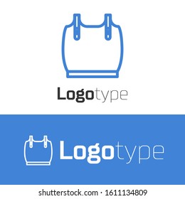 Blue line Body armor icon isolated on white background. Logo design template element. Vector Illustration