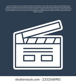 Blue line Bollywood indian cinema icon isolated on blue background. Movie clapper. Film clapper board. Cinema production or media industry.  Vector
