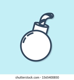 Blue line Bomb ready to explode icon isolated on blue background. Happy Halloween party.  Vector Illustration