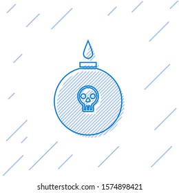 Blue line Bomb ready to explode icon isolated on white background.  Vector Illustration