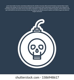 Blue line Bomb ready to explode icon isolated on blue background. Happy Halloween party.  Vector Illustration