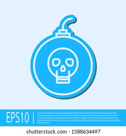 Blue line Bomb ready to explode icon isolated on grey background. Happy Halloween party.  Vector Illustration