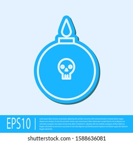 Blue line Bomb ready to explode icon isolated on grey background.  Vector Illustration