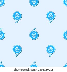 Blue line Bomb ready to explode icon isolated seamless pattern on grey background. Happy Halloween party.  Vector Illustration