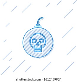 Blue line Bomb ready to explode icon isolated on white background. Happy Halloween party.  Vector Illustration