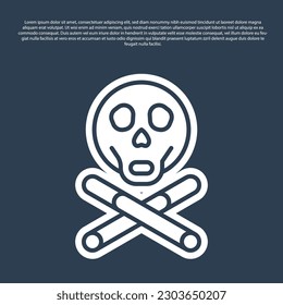 Blue line Bones and skull as a sign of toxicity warning icon isolated on blue background.  Vector