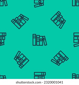 Blue line Book icon isolated seamless pattern on green background.  Vector