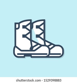 Blue line Boots icon isolated on blue background.  Vector Illustration