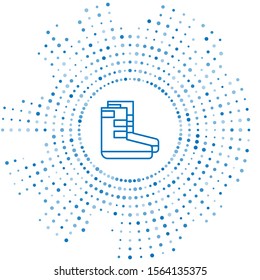 Blue line Boots icon isolated on white background. Diving underwater equipment. Abstract circle random dots. Vector Illustration