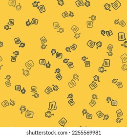 Icono de robot de línea azul aislado patrón transparente en fondo amarillo. Icono de robot.  Vector