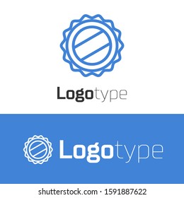 Blue line Bottle cap icon isolated on white background. Logo design template element. Vector Illustration