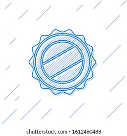 Blue line Bottle cap icon isolated on white background.  Vector Illustration