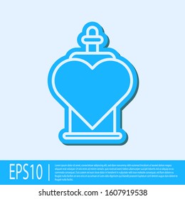 Blue line Bottle with love potion icon isolated on grey background. Valentines day symbol.  Vector Illustration