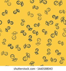 Blue line Bottle with love potion icon isolated seamless pattern on yellow background. Valentines day symbol.  Vector Illustration